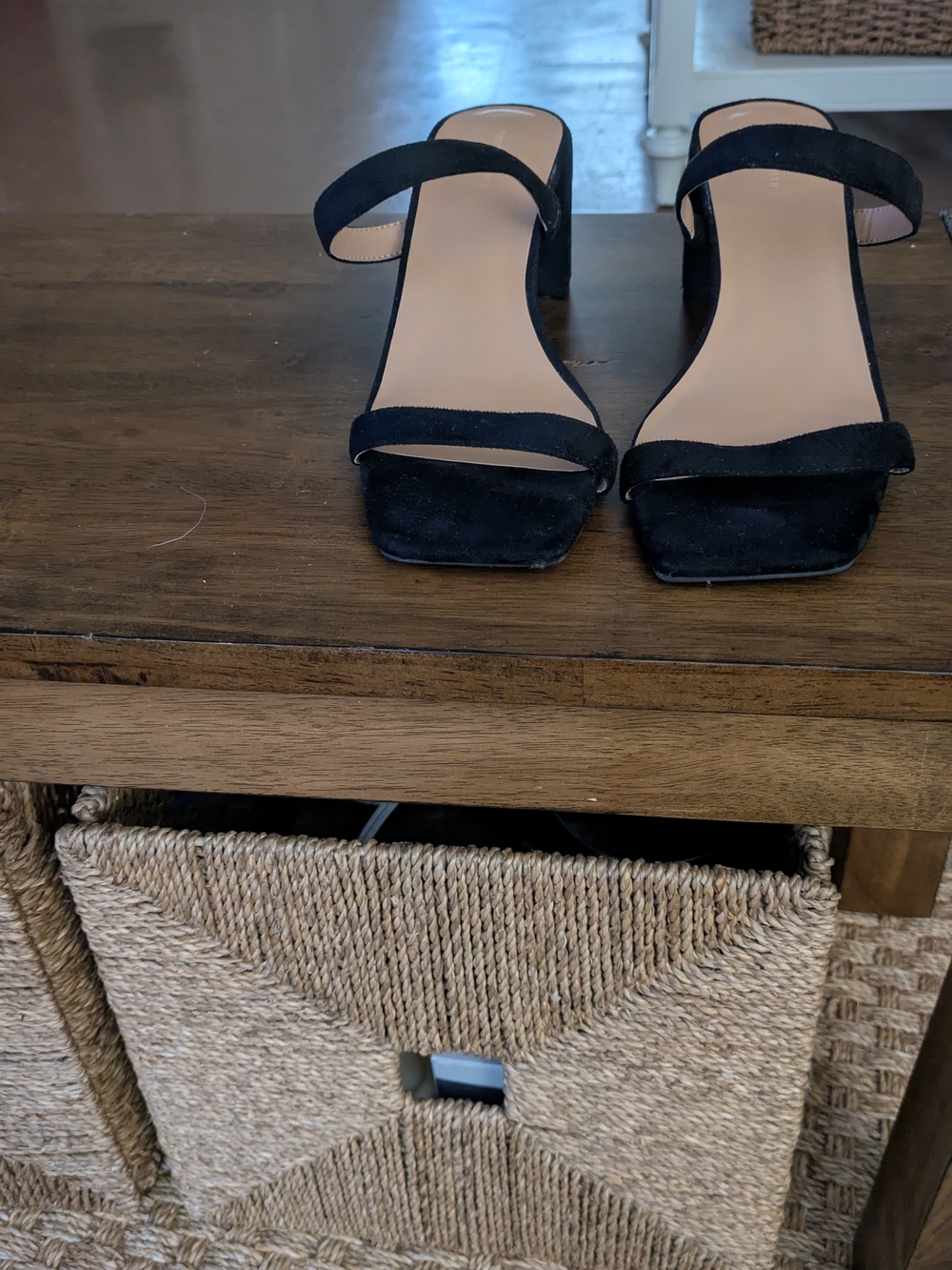 Banana Republic Black Suede Mid-Heel Strappy Sandals